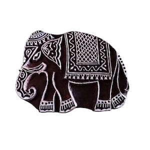 Hand Carved Indian Wood Block Stamp: Elephant Motif
