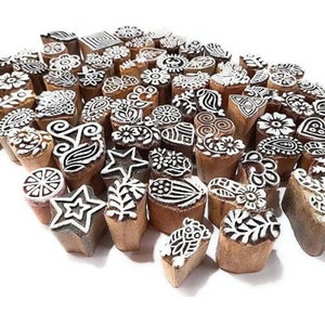 Mini sellos de impresión en bloque de madera tallados a mano (2" cm a 3" cm) 10 piezas