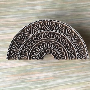 Tampon moghol, tampon pour scrapbooking, impression au bloc, bloc d'impression en bois, impression sur tissu, tampon indien, bordure à la main, demi-mandala