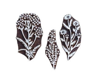 Bloques de impresión de palisandro tallados a mano: tela, arcilla y henna - Juego de 3