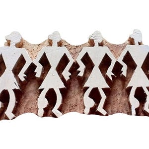 Bordure de tampon Warli, tampon pour scrapbooking, tampon motif humain, impression au bloc, impression au bloc en bois, impression sur tissu, tampon indien, bordure à la main
