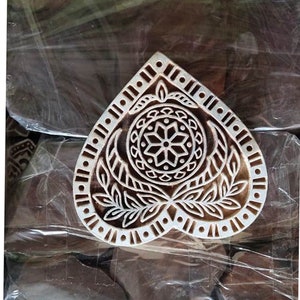 Heart Flower Wood Stamp: Hand Carved Indian Printing Block