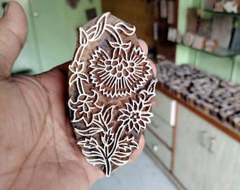 Hand Carved Indian Wood Stamp: Floral, Bird & Animal Motifs