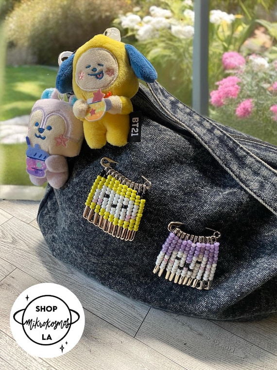 Jhope Mang Beaded Safety Pin Brooch Bag Charm Bts Seed Bead Art