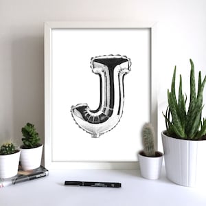 Alphabet carta J tipográfico globo impresión pared arte regalo idea hogar interior decoración decoración Niños habitación