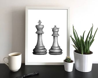 Chess Piece Print Chess Art Chesspiece Knight King Queen Custom Chess Art Custom Chess Wall Art Bespoke Chess Print