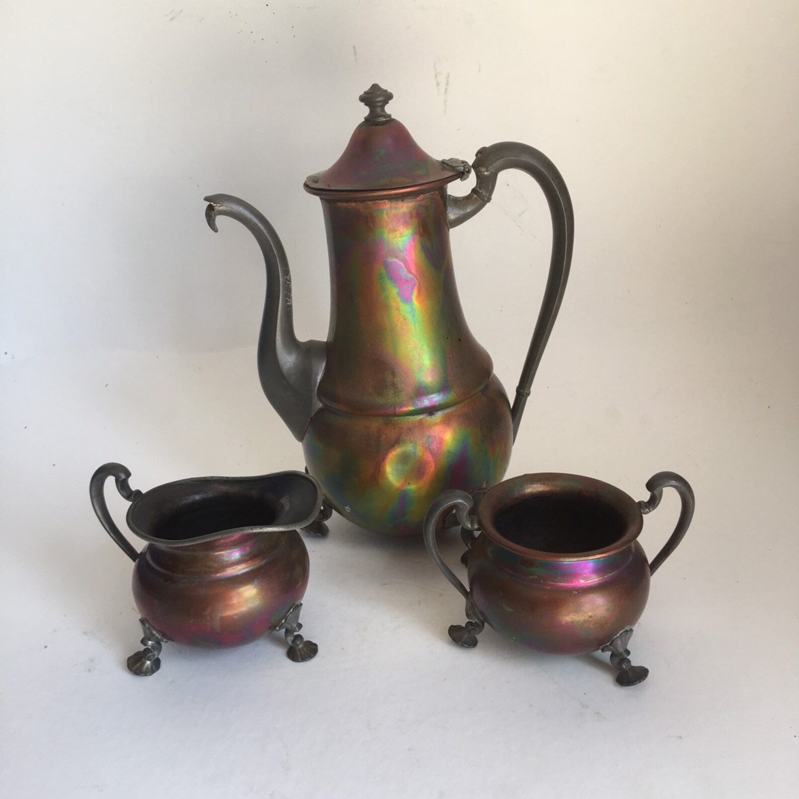 Vintage Copper & Pewter Sugar And Creamer Set Pilgrim Etsy