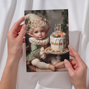 Elf Toddler Birthday Card: Floral Cake Art Print (5x7)