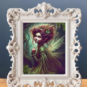 Grüner Feenwald Kunstdruck, Fee, Feen, Praktische Magie, Märchen geschichten, fantastische, phantasievolle Wandkunst, Goblinkern, Feenkern