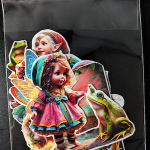 Autocollants en vinyle aléatoires pour enfants, grenouille colorée lumineuse et fée gitane pour bouteille d'eau, cartable, travaux manuels, art vinyle amusant et amusant dansant avec une grenouille, grand