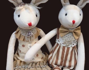 14-Inch Fabric Bunny Pair, Boy Girl, Nursery Easter Spring Decor