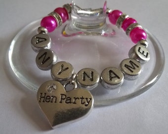 Personalised "Hen Party, Bride to be..." Wine Glass Charms, Handmade with Diamante Rondelle Spacers