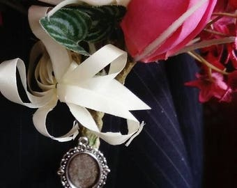 New Bride/Groom Handmade Buttonhole, Bouquet, Lapel, Garter Cameo Memory Brooch