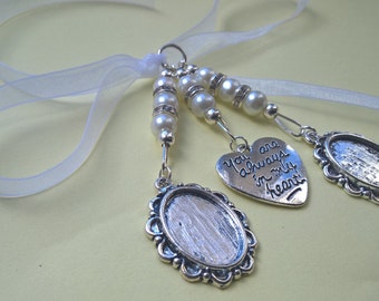 Stunning Ivory Bridal Bouquet Wedding Memory Charm with 2 Oval Cameo Photo Frame