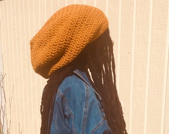 Mustard Crochet Beanie, Crochet Tam, Dread Tam, Crochet Beanie, Mustard Beanie