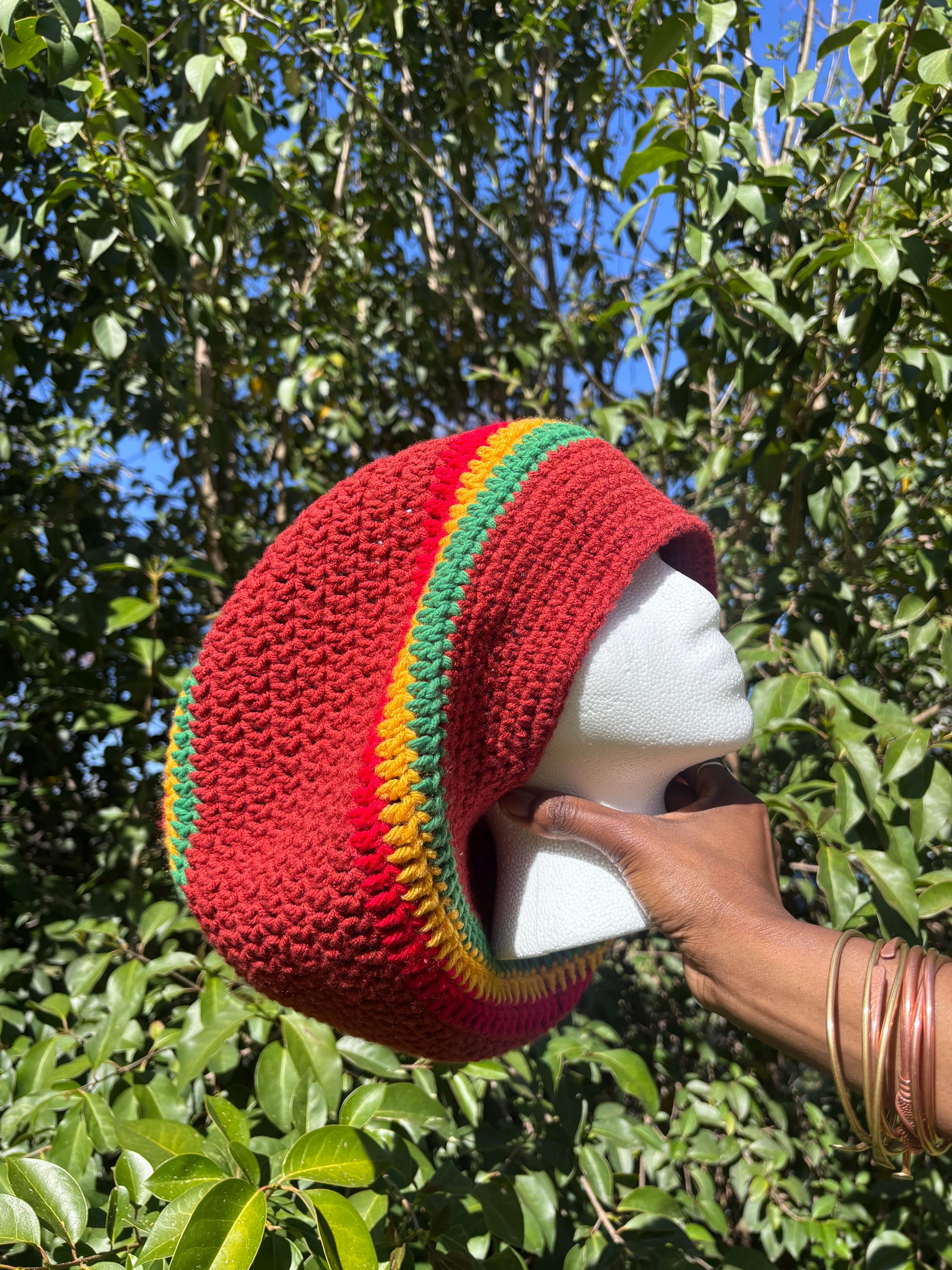 Rust Color Rasta Beanie, Crochet Rasta Beanie