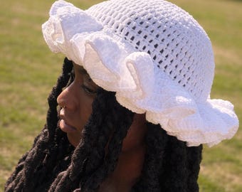 Crochet Ruffle Bucket Hat, Boho Crochet Bucket Hat