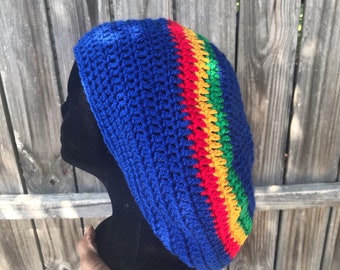 Blue Rasta, Crochet Dreadlock Tam, Crochet Beanie