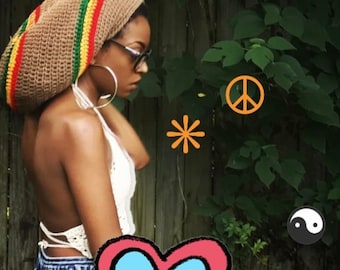 Rasta Crochet Tam, Dreadlock Hat, Medium Rasta Hat, Jamaican Rasta Colors, Slouchy Hat