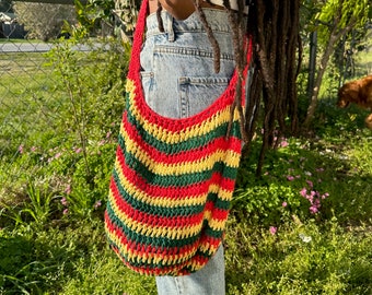 Rasta Hippie Crochet Crossbody, Rasta Crochet Bag, Boho crochet Rasts Bag