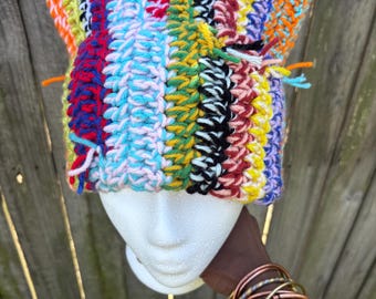 Multicolor Cat Ear Crochet, Crochet Cat Ear Beanie
