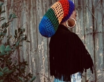 Rasta Mesh Dreadlock Hat, Rainbow Hat, Crochet Dread Nett, Beanie, Medium Size