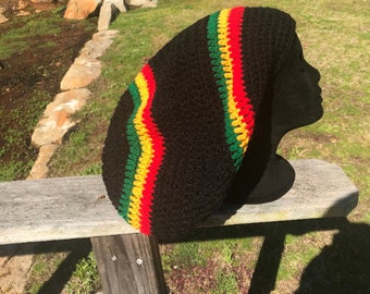 Rasta Crochet Tam, Black, Dreadlock Hat, Rasta Hat, Jamaican Rasta Colors, Slouchy Hat