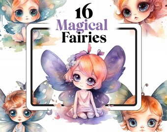 16 Magical Watercolor Fairies Clipart