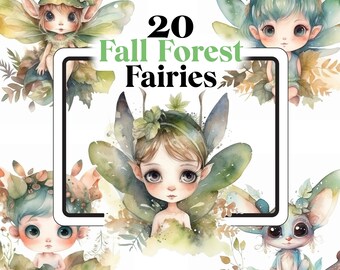20 Watercolor Forest Fairies Clipart