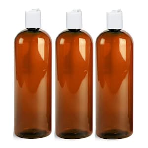 May include: Three amber glass bottles with white screw-on caps. The bottles are empty and ready to be filled with your favorite liquids.