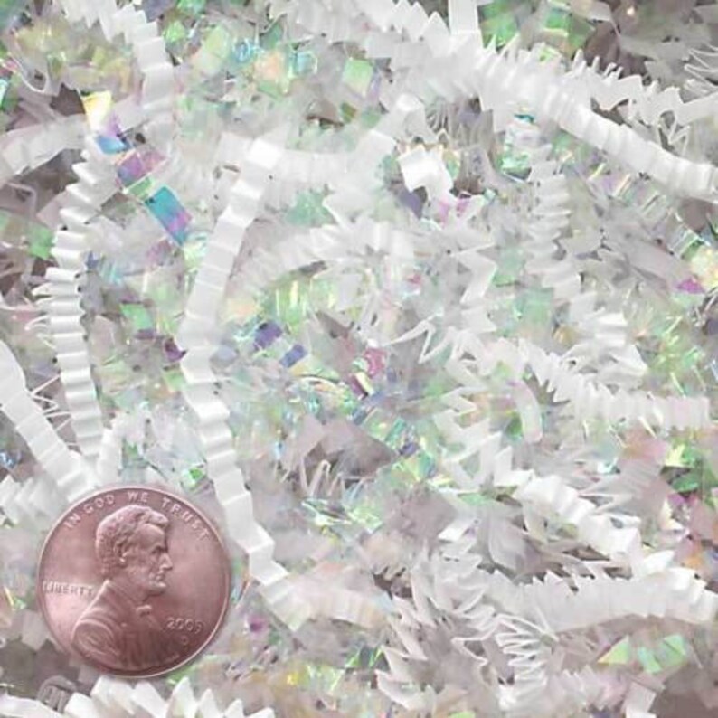 Free Shipping Iridescent White Crinkle Cut Paper Shred Gift Etsy