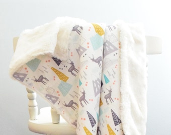 Adventure Woodland Tribal Baby Blanket Luxury Blanket Woodland Friends Lovey Faux Fur Tribal Baby Blanket Forest Animal Baby Blanket