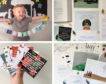Weihnachtspaket, Adventsaktivitäten für Kinder, Weihnachtsschriftkarten und -spiele, Countdown-Kalender