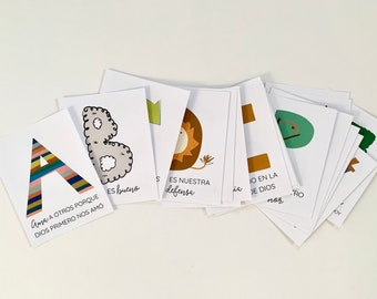 Spanish Alphabet Cards, Spanish Alphabet Bible Cards, Alphabet Flashcards, Bible Learning Cards for Preschoolers, A to Z, Instant Download