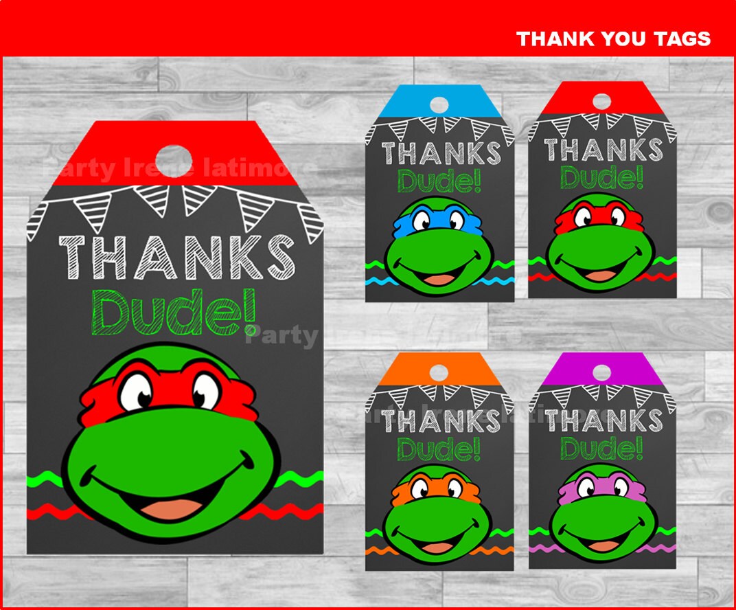 Ninja Turtles Thank You Tags Instant Download Ninja Turtles | Etsy