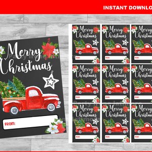 Vintage Truck with Tree Gift Tags - Christmas Favor Tags - Christmas present tags - Red Truck tags - Instant Download