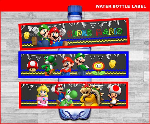 Super Mario Bros water bottle labels Instant download Mario | Etsy