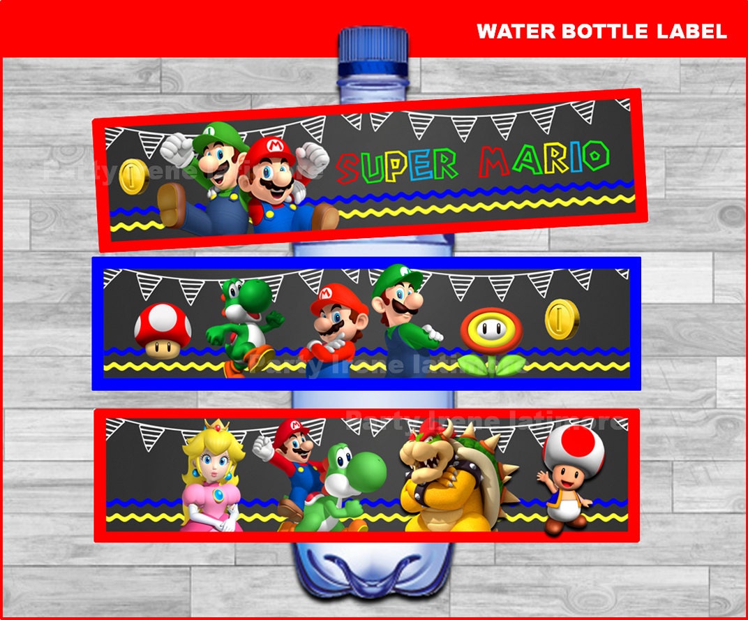 Super Mario Bros water bottle labels Instant download Mario | Etsy