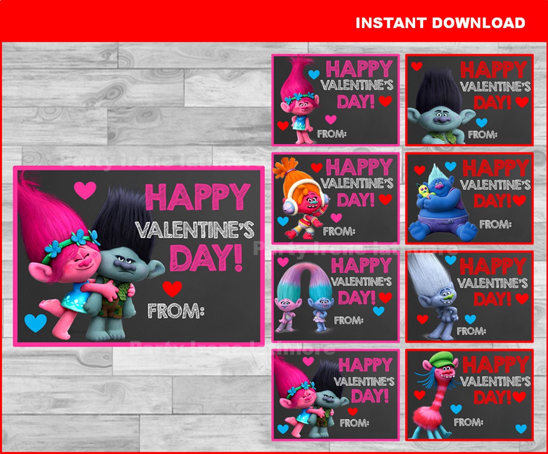 Trolls Valentine Cards Instant download Trolls | Etsy1072 x 888