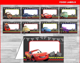 Cars food labels Instant download, Cars Chalkboard food tent cards, Cars party food labels
