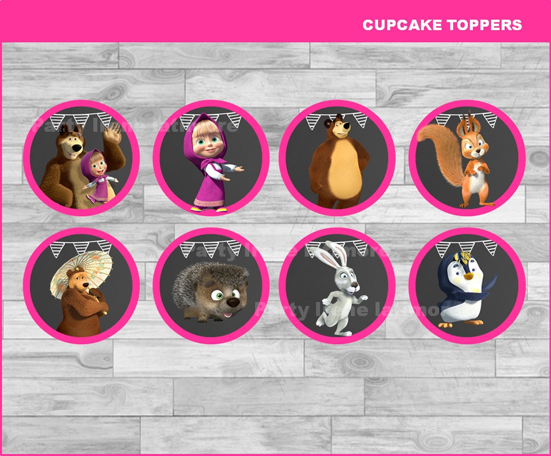 Masha and The Bear cupcakes toppers Instant download Masha | Etsy
