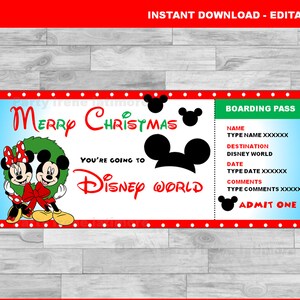 Parc à thème de Noël personnalisé Révéler le portefeuille cadeau cadeau carte surprise voyage DisneyWorld, carte d'embarquement billet Mickey et minnie numérique