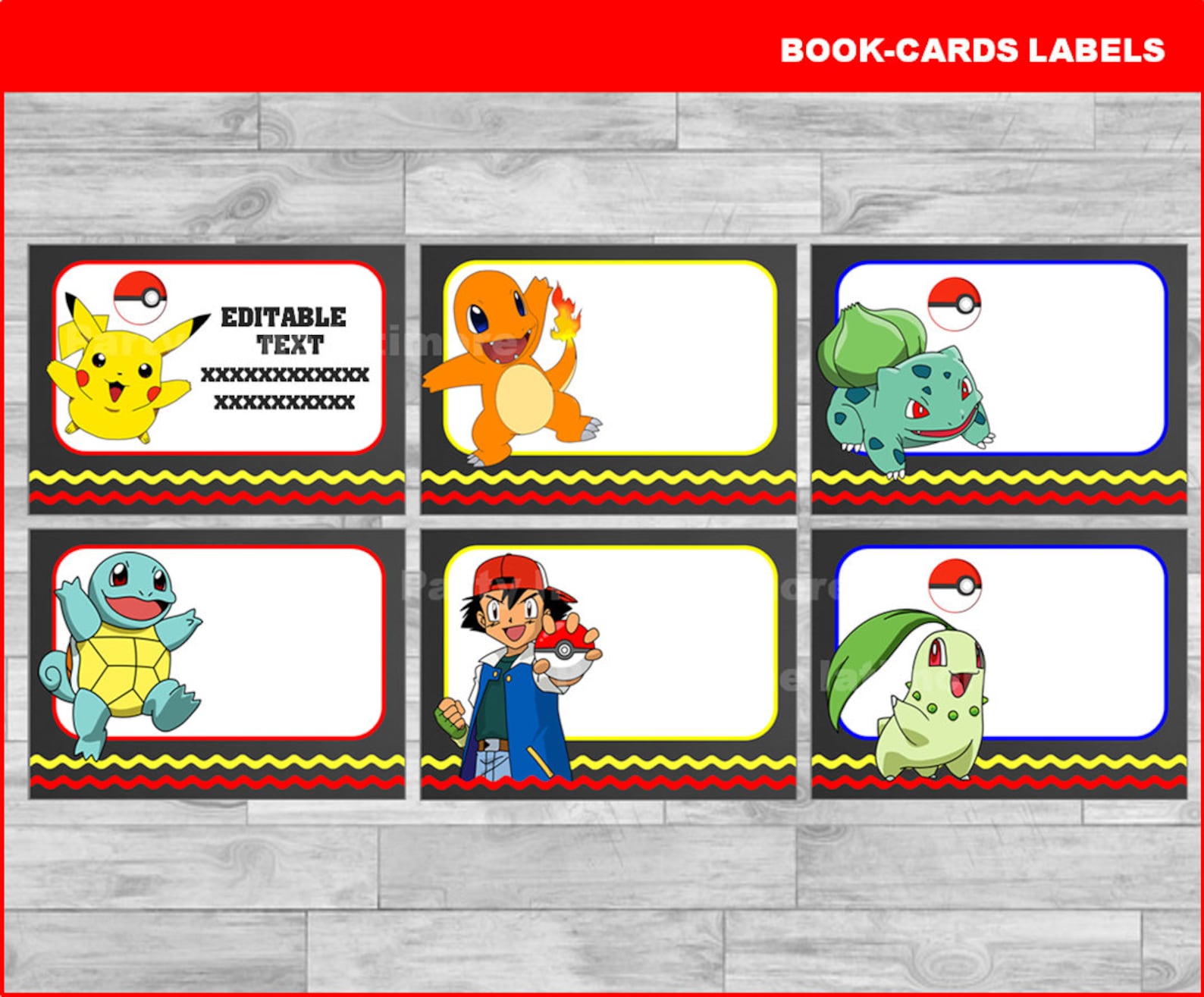 Pokemon Printable Cards tags book labels stickers kids Etsy