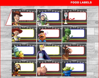 Toy Story 4 food labels Instant download, Toy Story Chalkboard food tent cards, Toy Story party food labels