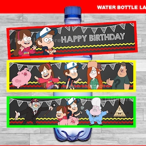 Gravity Falls water bottle labels Instant download, Gravity Falls Chalkboard water labels, Gravity Falls party water labels