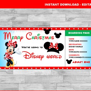 Personalisierte Weihnachten Themed Park Reveal Brieftasche Geschenk Junge Mädchen DisneyWorld Reise Überraschungskarte, Minnie Ticket Bordkarte digital