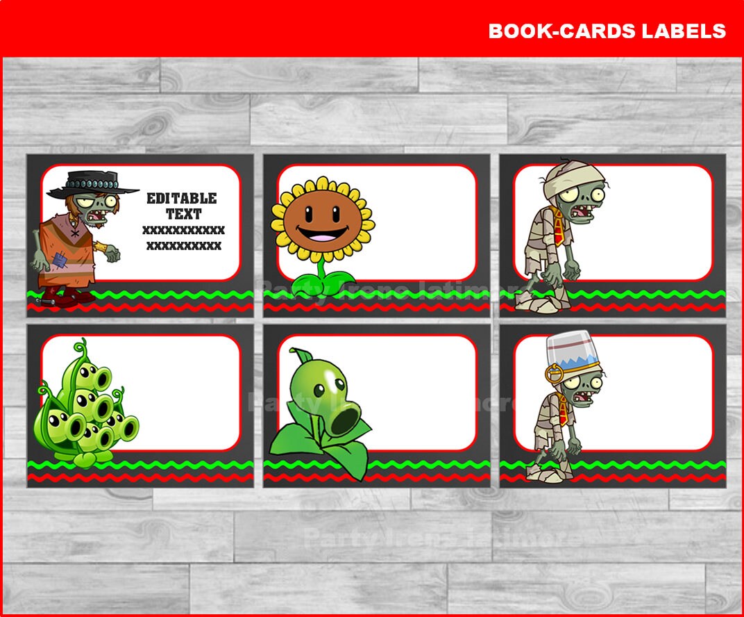 Plants vs Zombies Printable Cards tags book labels Etsy