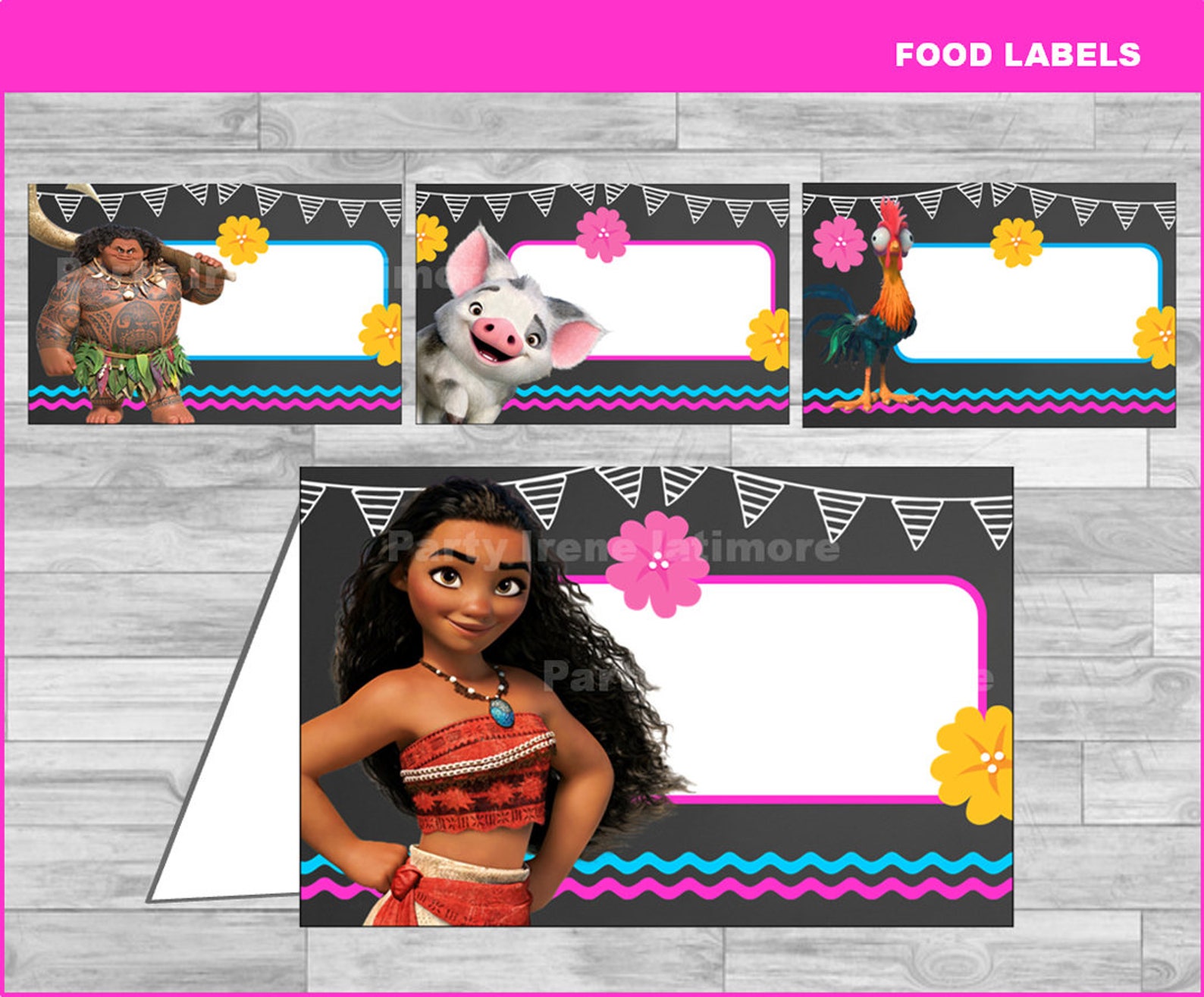 Moana food labels Instant download Moana Chalkboard food tent | Etsy