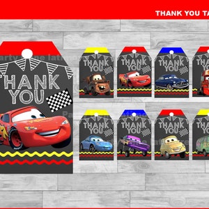 Cars Thank you Tags Instant download,  Cars Chalkboard tags, Cars party Thank you Tags