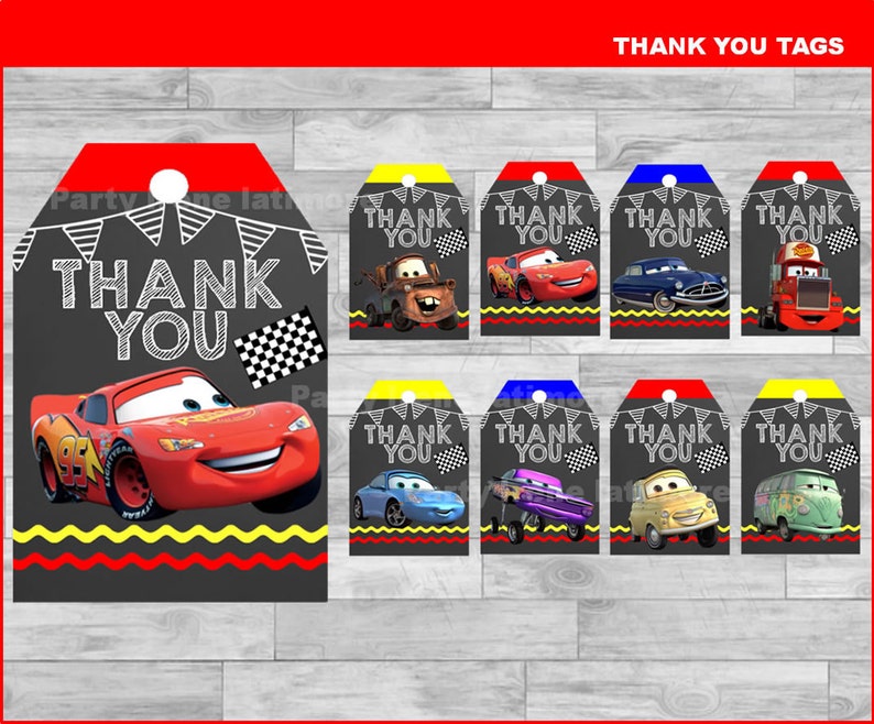 Cars Thank You Tags Instant Download, Cars Chalkboard Tags, Cars Party